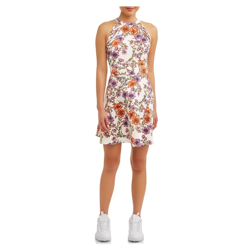 No Boundaries Juniors' halter neck pattern dress